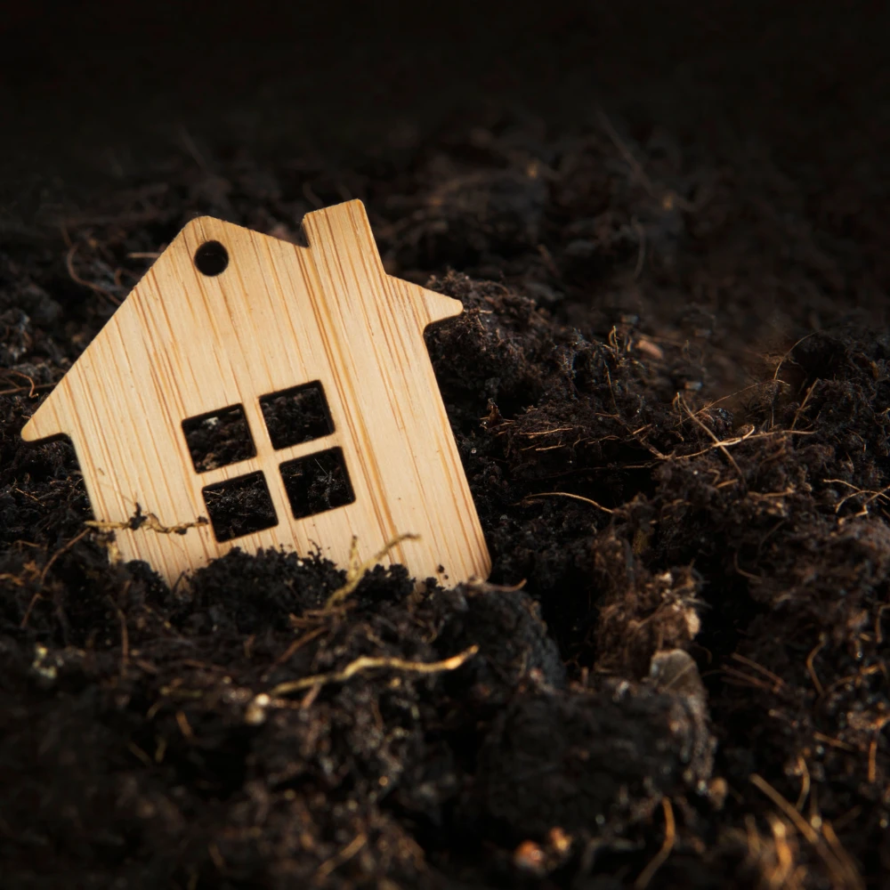 A picture of a house in the mud