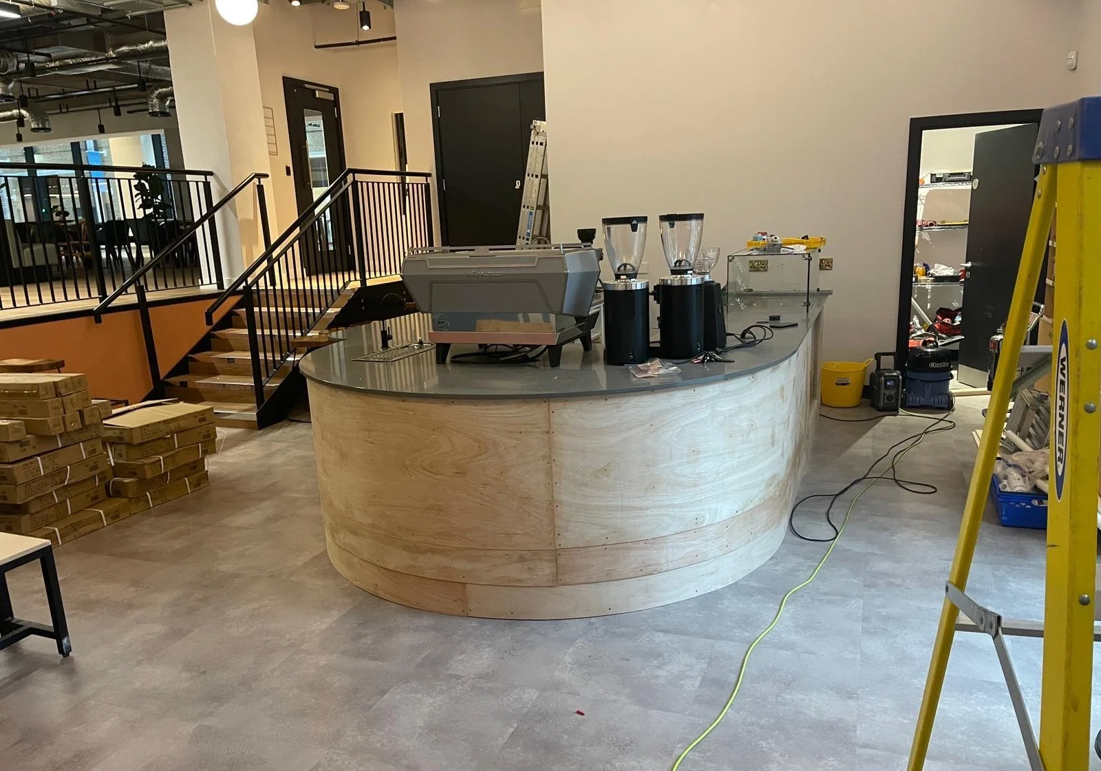 A Counter being constructed in a coffee shop renovation