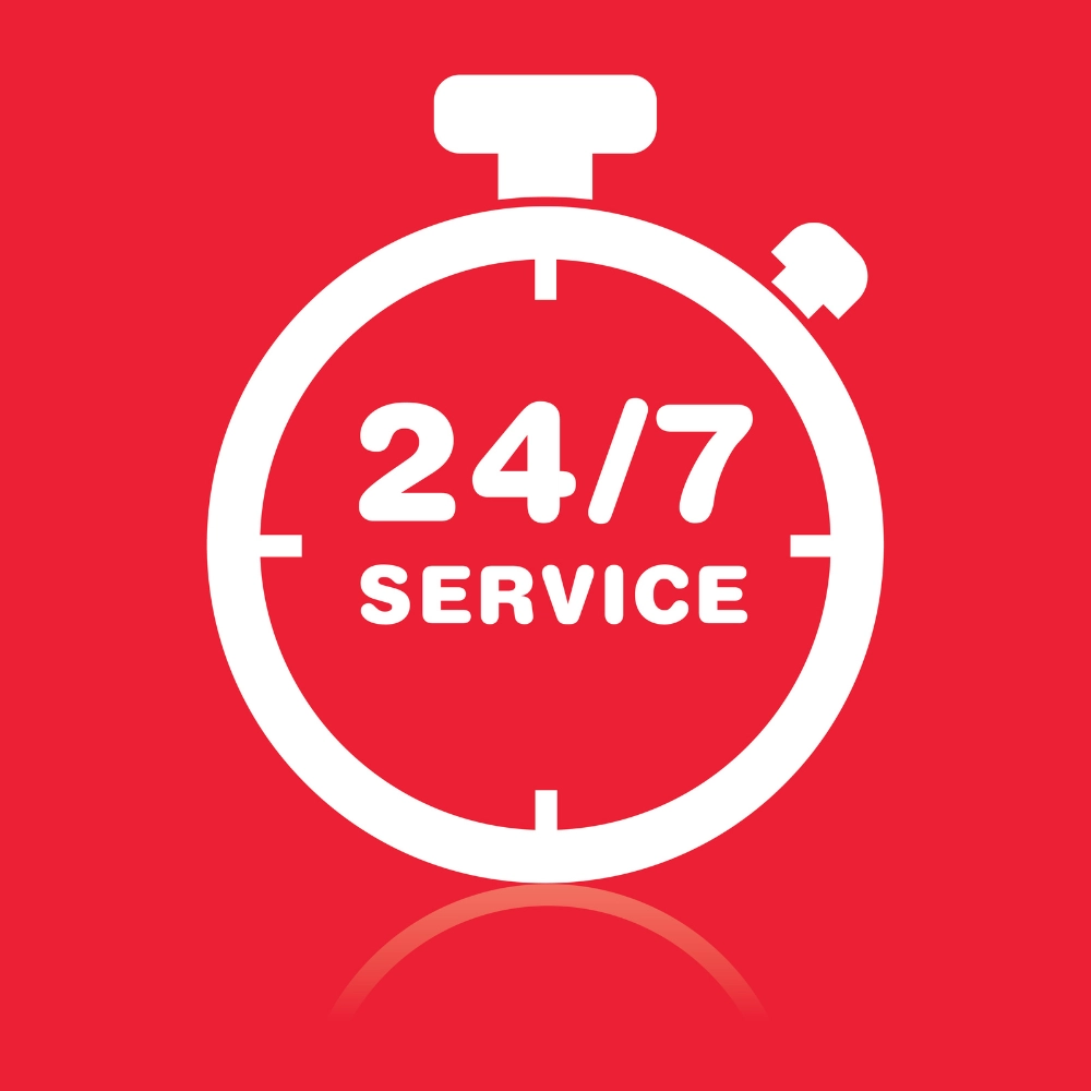 A clock with 24/7 around it to indicate we provide 24/7 emergency plumbing